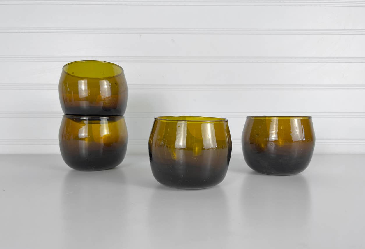 Moroccan Recycled Glass Stemless Goblet in Amber