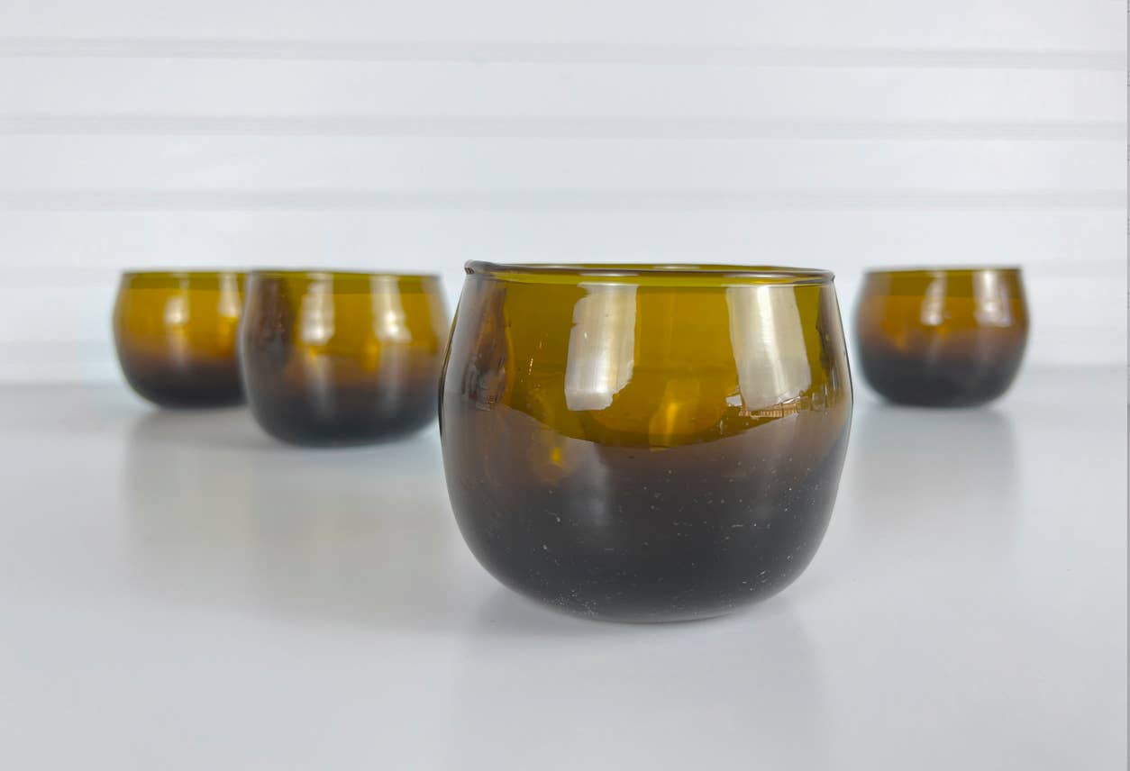 Moroccan Recycled Glass Stemless Goblet in Amber
