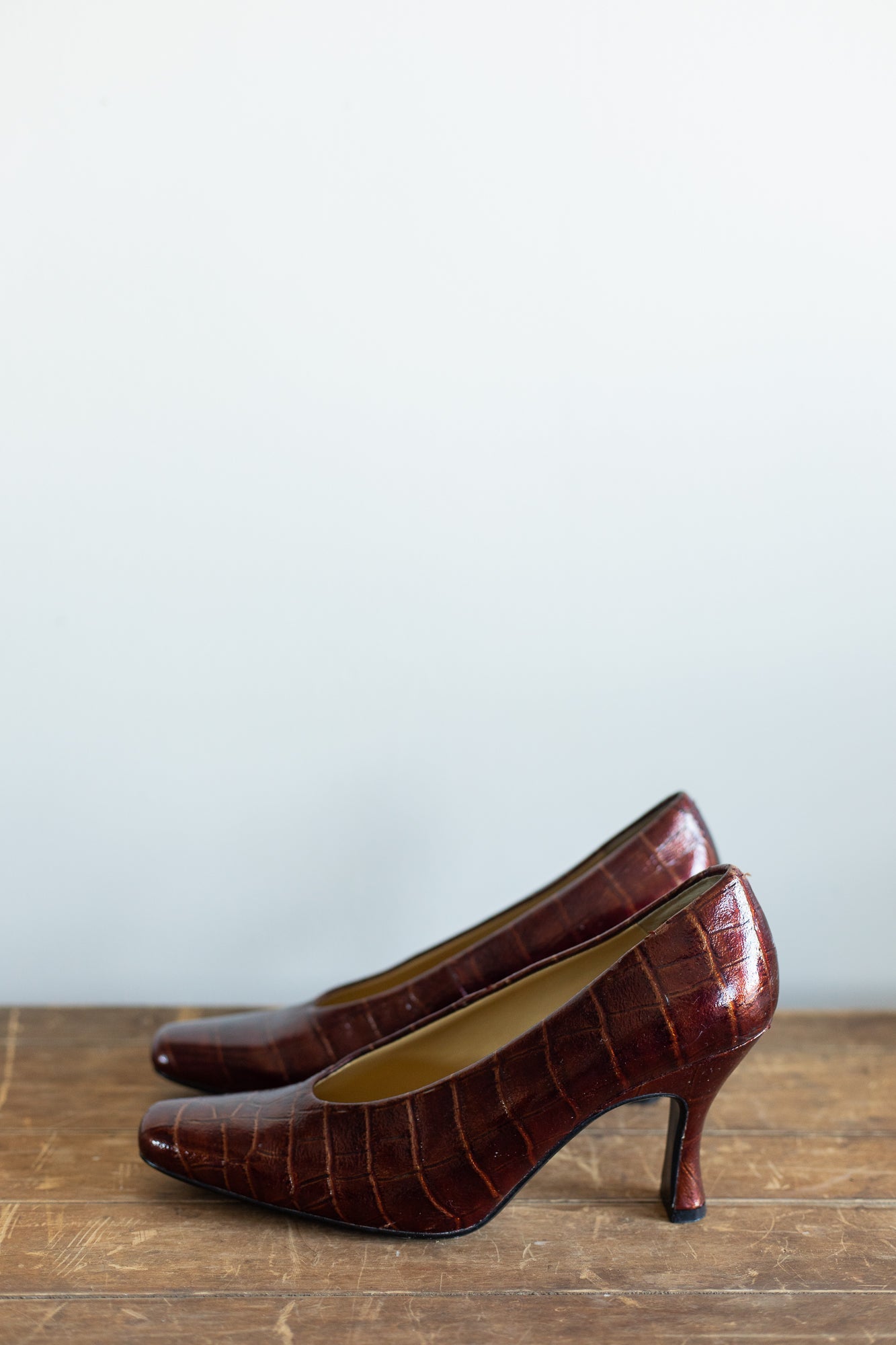 Bronze Faux Croc Pumps | 7.5