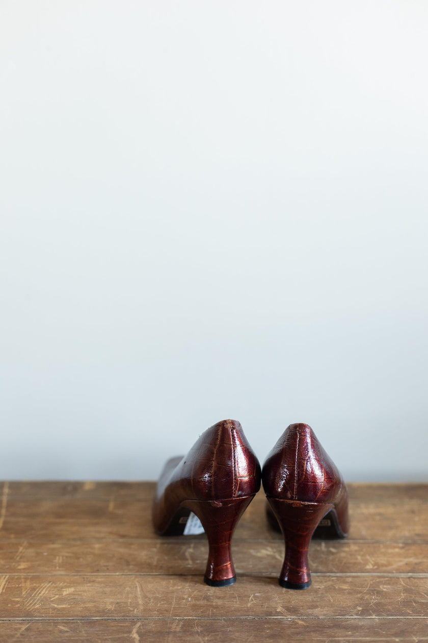 Bronze Faux Croc Pumps | 7.5