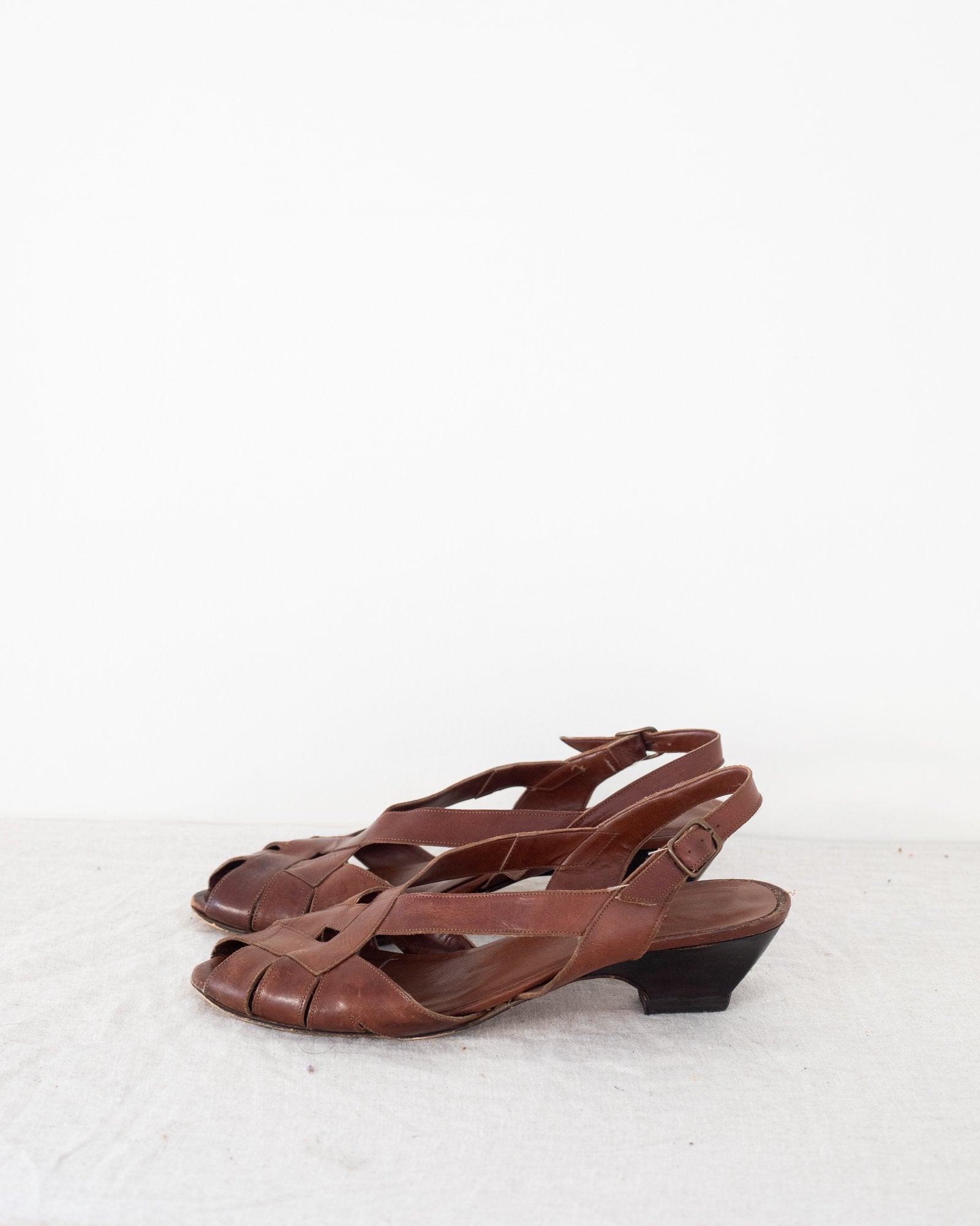 Brown Leather Low Wedges