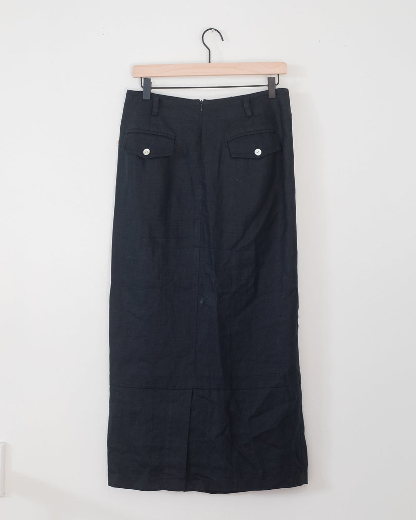 Black Linen Pencil Skirt