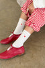 Embroidered Her Socks - Mercerized Combed Cotton Rib: Pink Water + Heart
