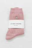 Embroidered Her Socks - Mercerized Combed Cotton Rib: Pink Water + Heart