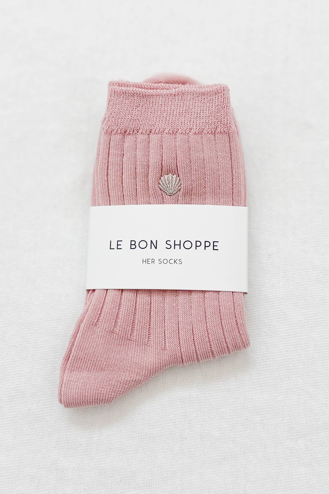 Embroidered Her Socks - Mercerized Combed Cotton Rib: Pink Water + Heart