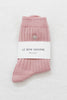 Embroidered Her Socks - Mercerized Combed Cotton Rib: Pink Water + Heart