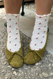 Petal Ruffled Hugger Crew Socks (Wholesale): Black Petal