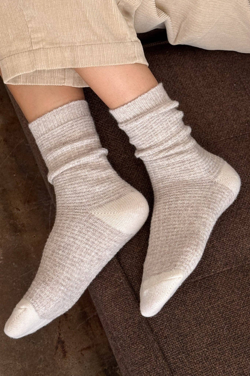 Wool Waffled Socks (wholesale): Brown / Oatmeal