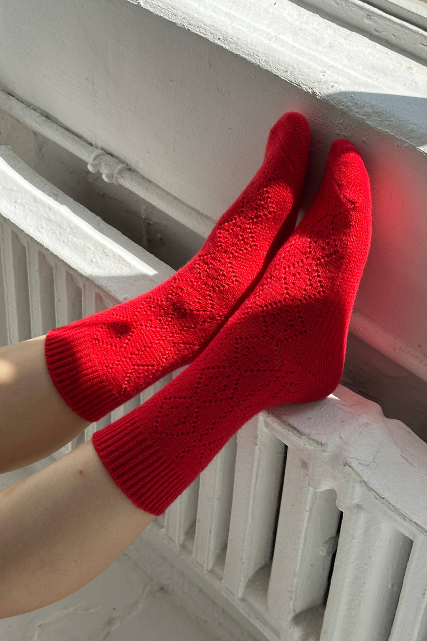 Cashmere Pointelle Socks (wholesale): Red