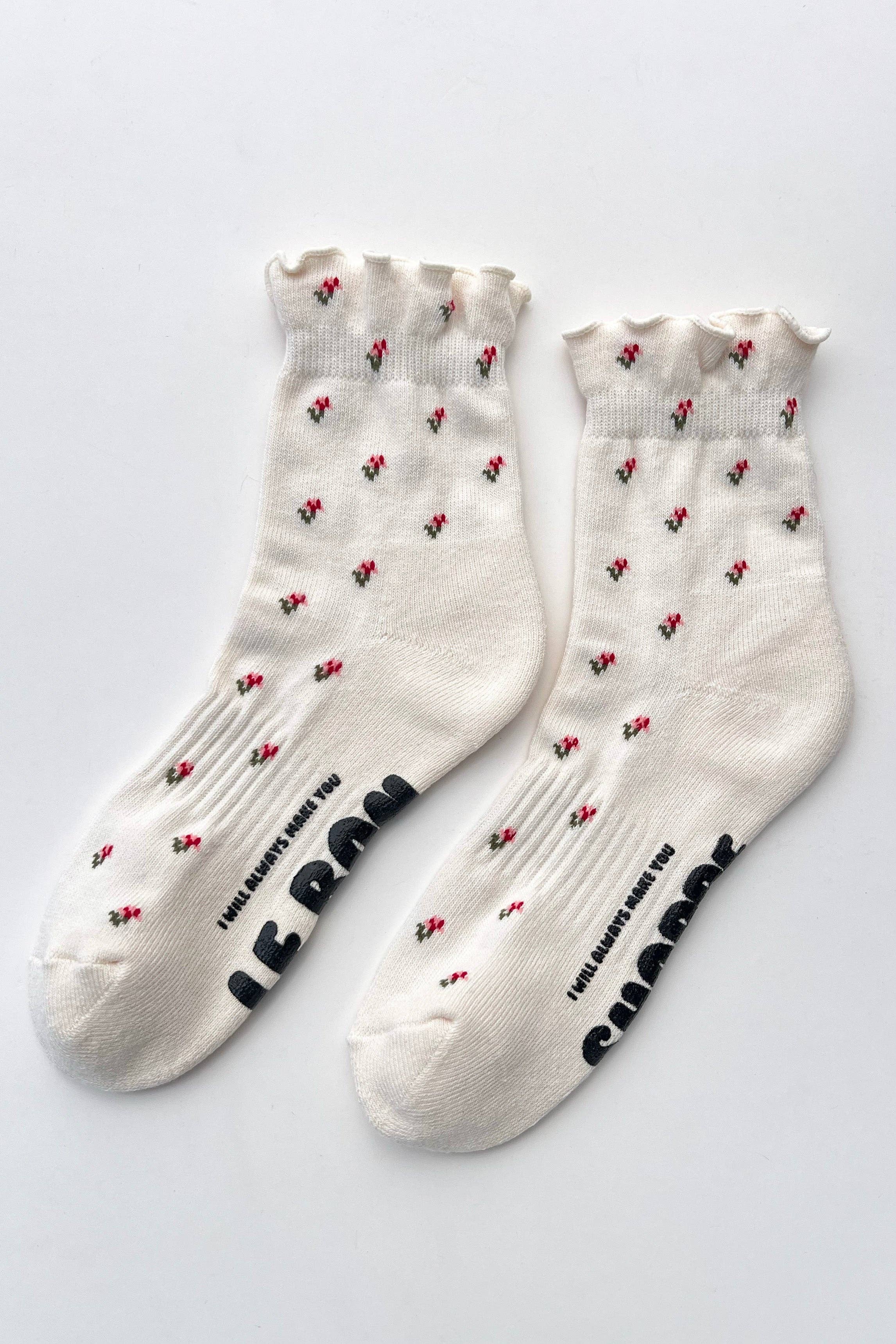 Petal Ruffled Hugger Crew Socks (Wholesale): Black Petal