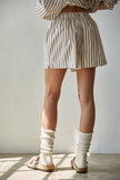 L8492B | Woven Cotton Striped Wide Leg Shorts : Ivory Taupe / M