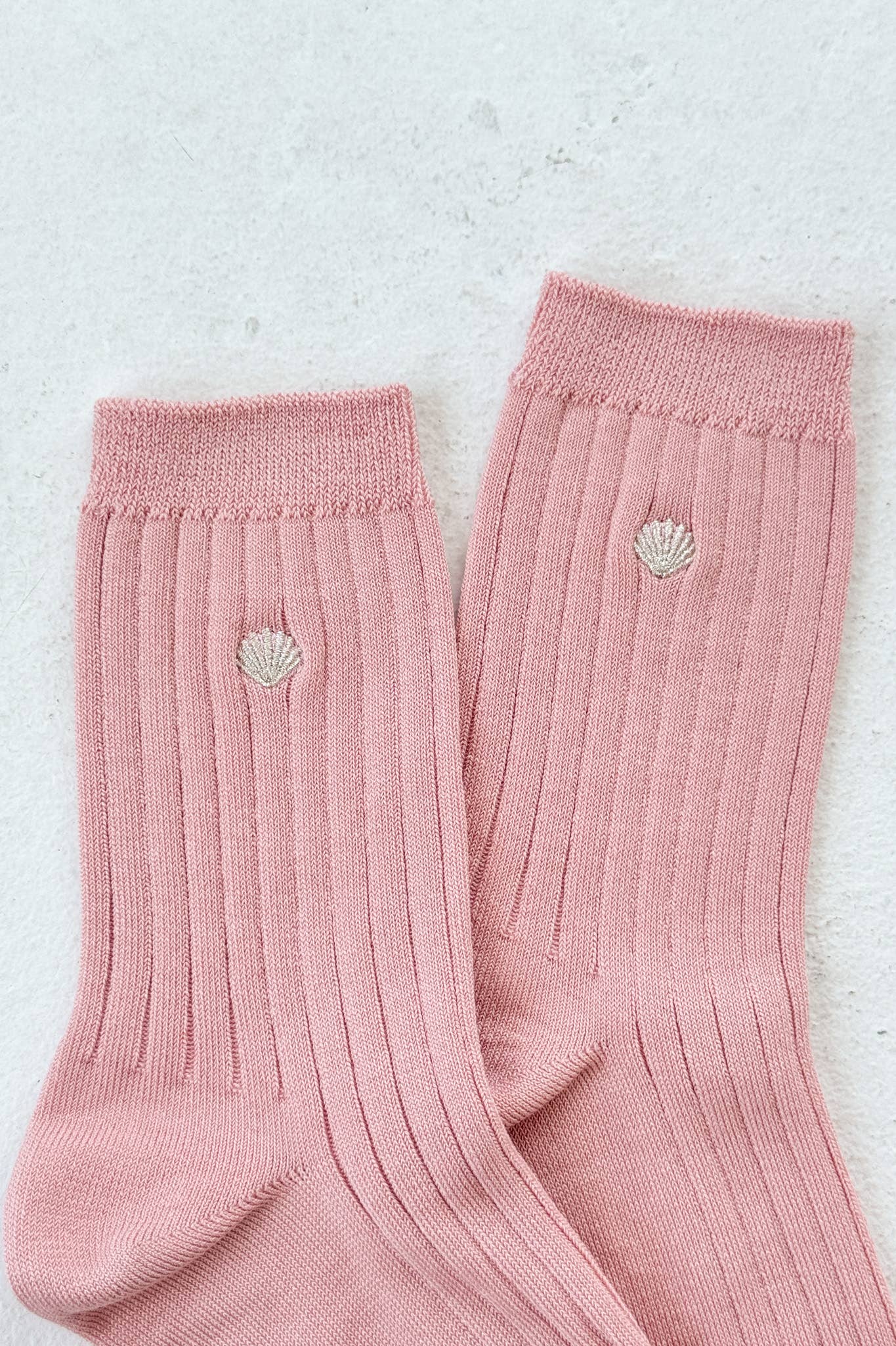 Embroidered Her Socks - Mercerized Combed Cotton Rib: Pink Water + Heart