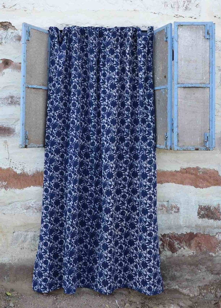 Blue Flowers - Bohemian Indigo Home Decor / Window Curtain: 56