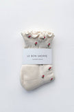 Petal Ruffled Hugger Crew Socks (Wholesale): Black Petal