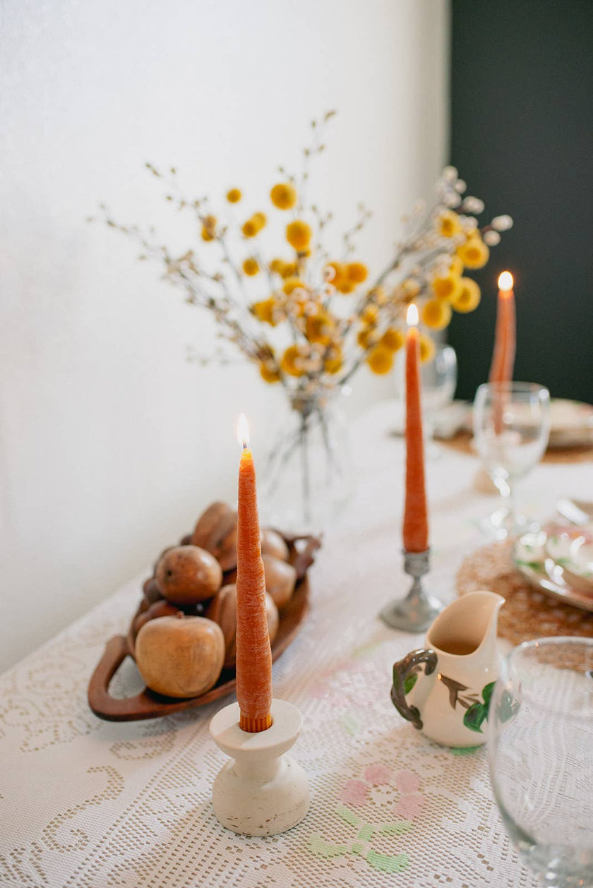 Carrot Taper Beeswax Candles Pair - 9inch Tall
