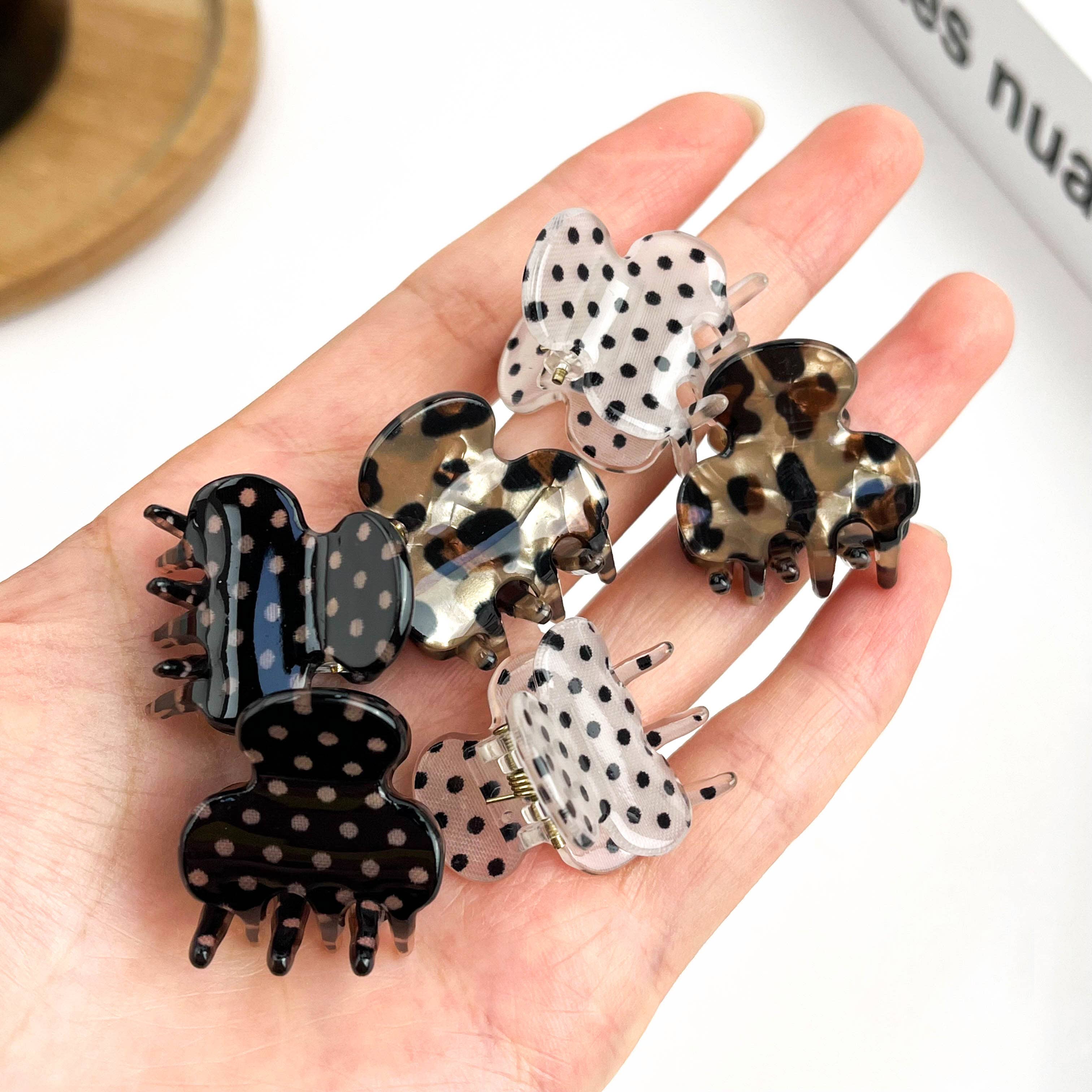 Classic Mini Polka Dot Hair Claw Clip, Cute Small Hair Clip: Black