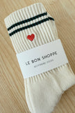 Embroidered Boyfriend Socks (wholesale): Parchment + Heart
