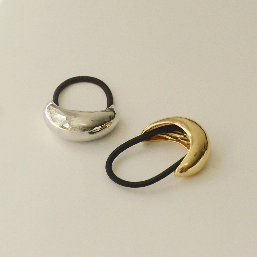 Narrow Crescent Metal Cuff Hair Tie | Silver