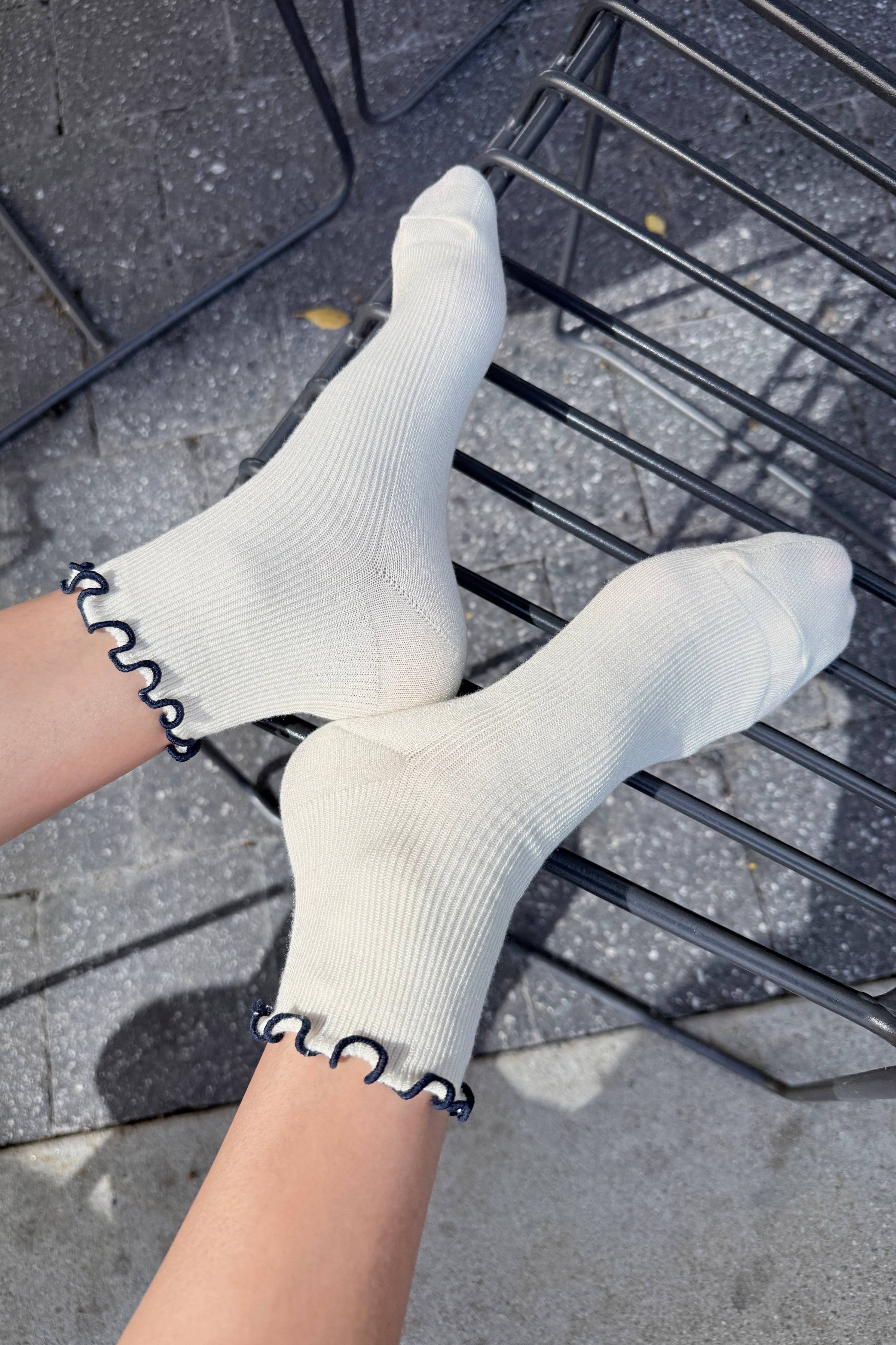 The Petite Ruffled Modal Socks in Butter /  Blue