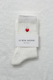 Embroidered Her Socks - Mercerized Combed Cotton Rib: Pink Water + Heart