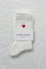 Embroidered Her Socks - Mercerized Combed Cotton Rib: Pink Water + Heart