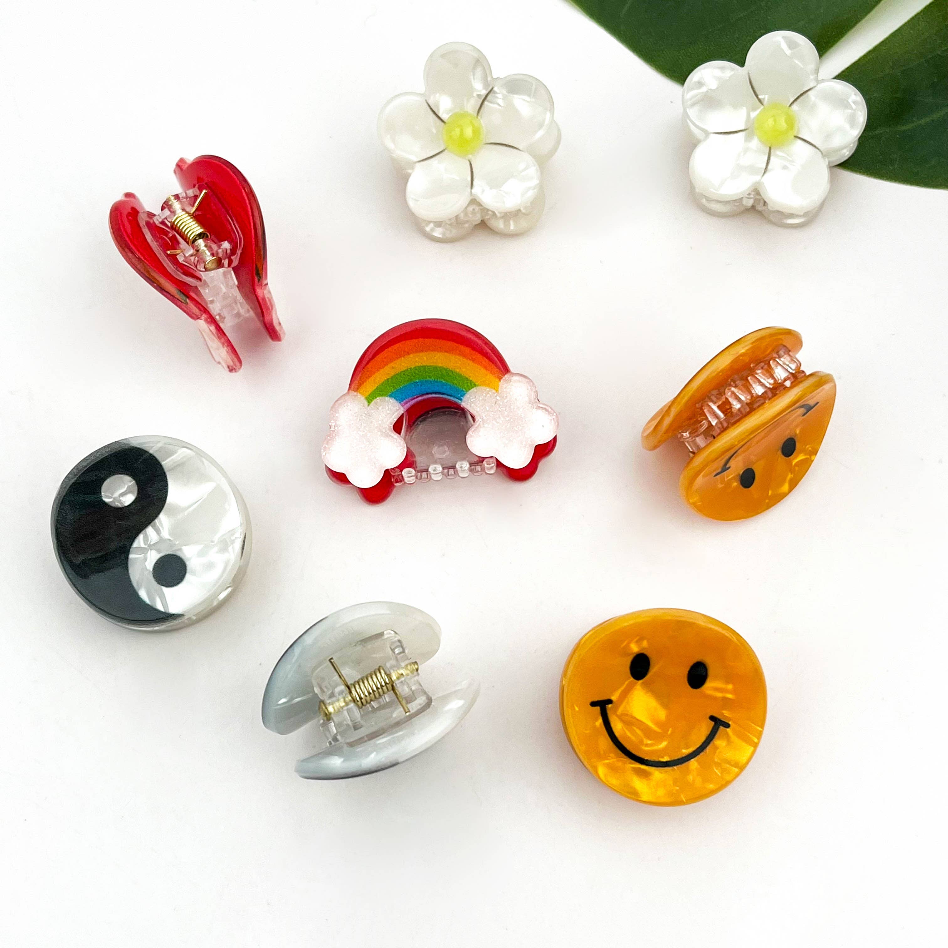 Mini Smiley Face Hair Claw Clip, Cute Floral Hair Clip: B