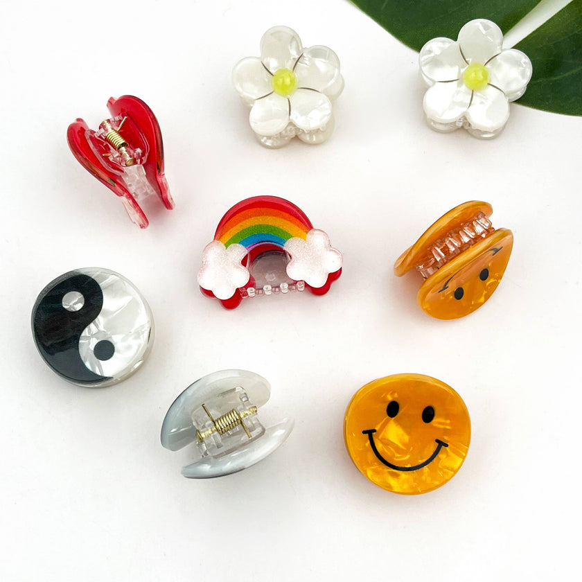 Mini Smiley Face Hair Claw Clip, Cute Floral Hair Clip: B