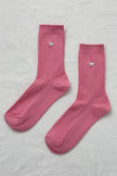 Embroidered Her Socks - Mercerized Combed Cotton Rib: Pink Water + Heart