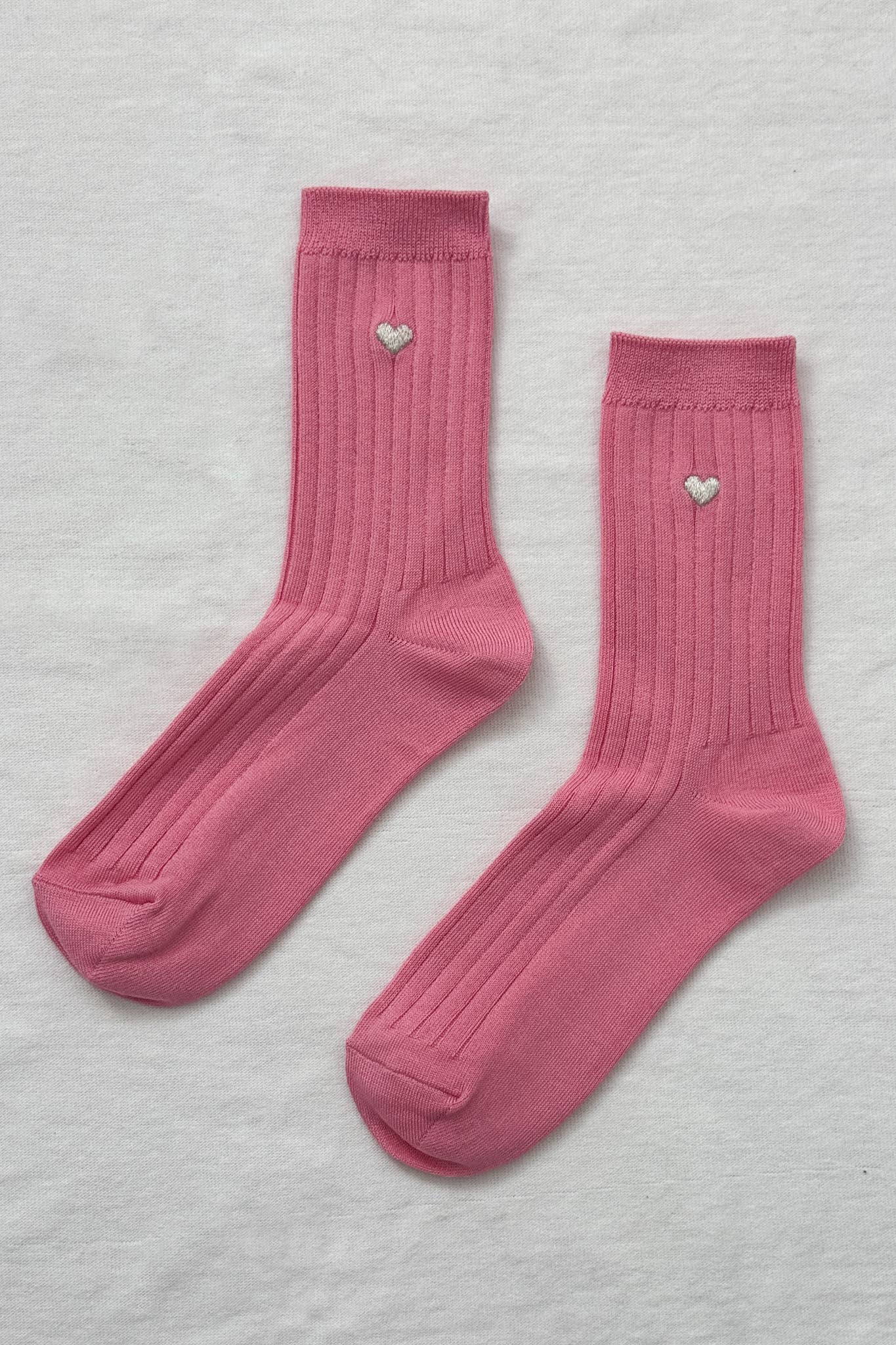 Embroidered Her Socks - Mercerized Combed Cotton Rib: Pink Water + Heart