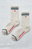 Embroidered Boyfriend Socks (wholesale): Parchment + Heart