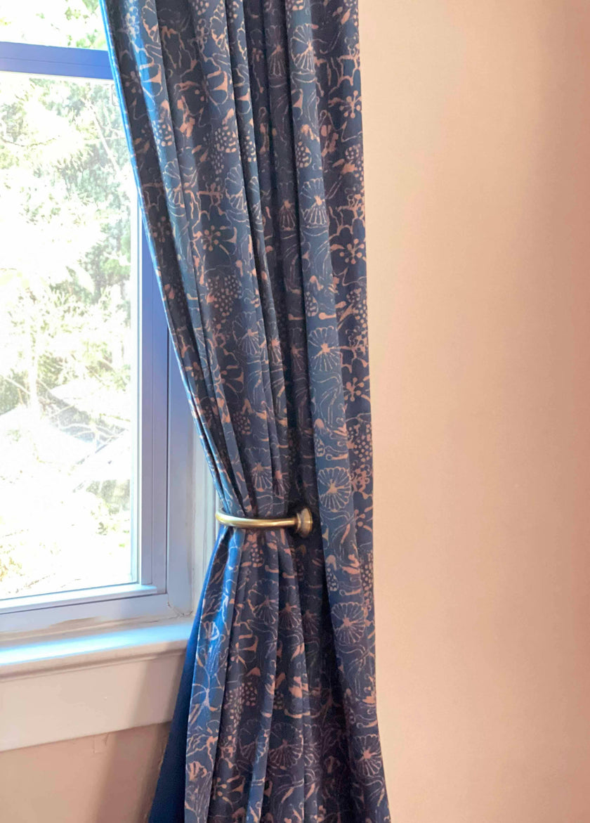 Handloom Block Print Curtain, Indigo Floral Panel | Haseena: 56