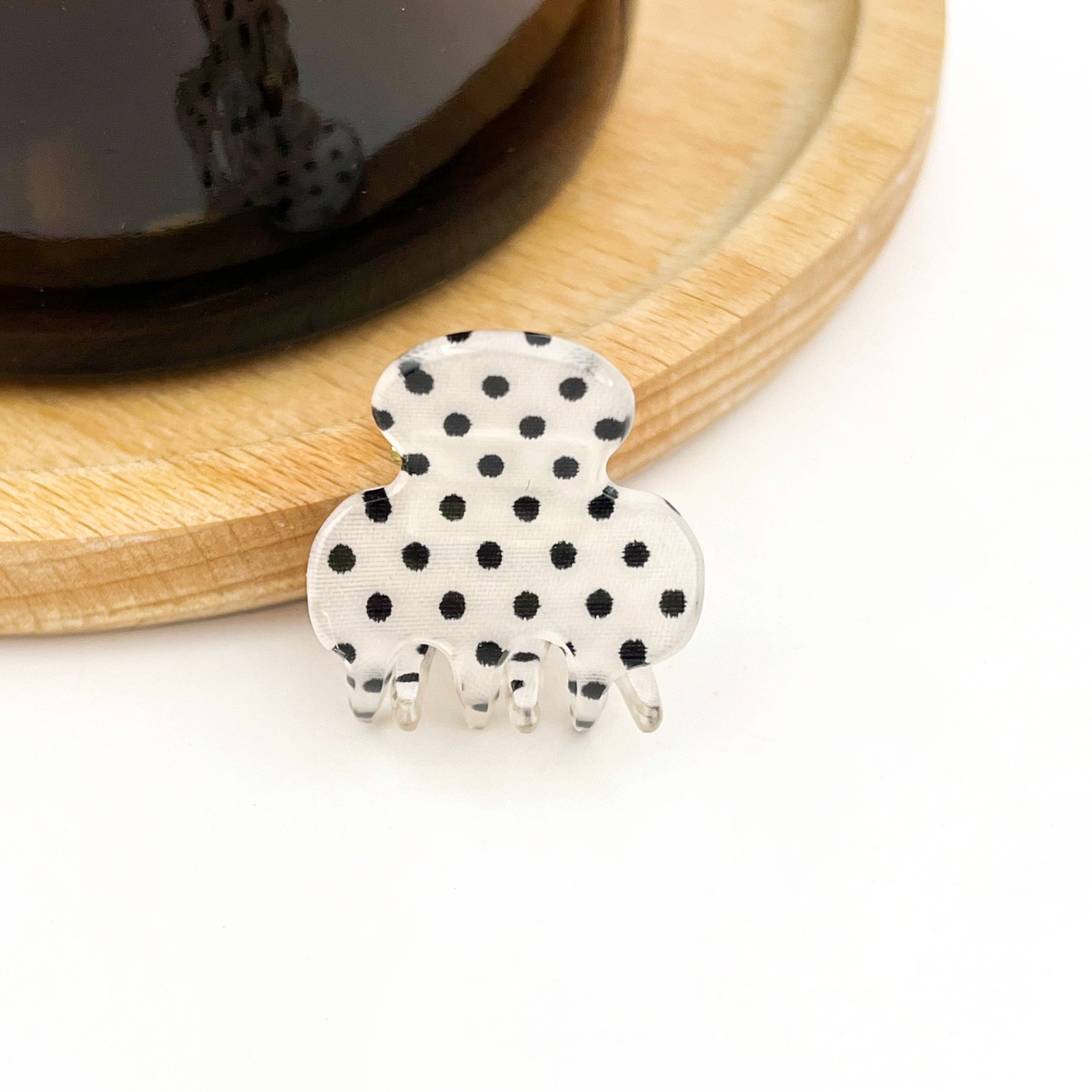 Classic Mini Polka Dot Hair Claw Clip, Cute Small Hair Clip: Black