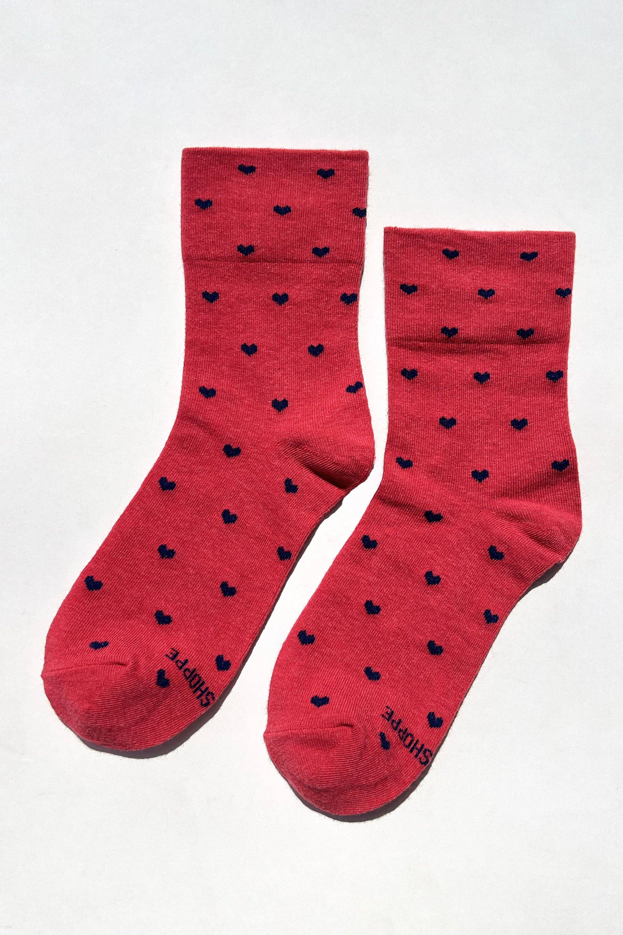 Heart Sneaker Socks (wholesale): TOMATO / NAVY