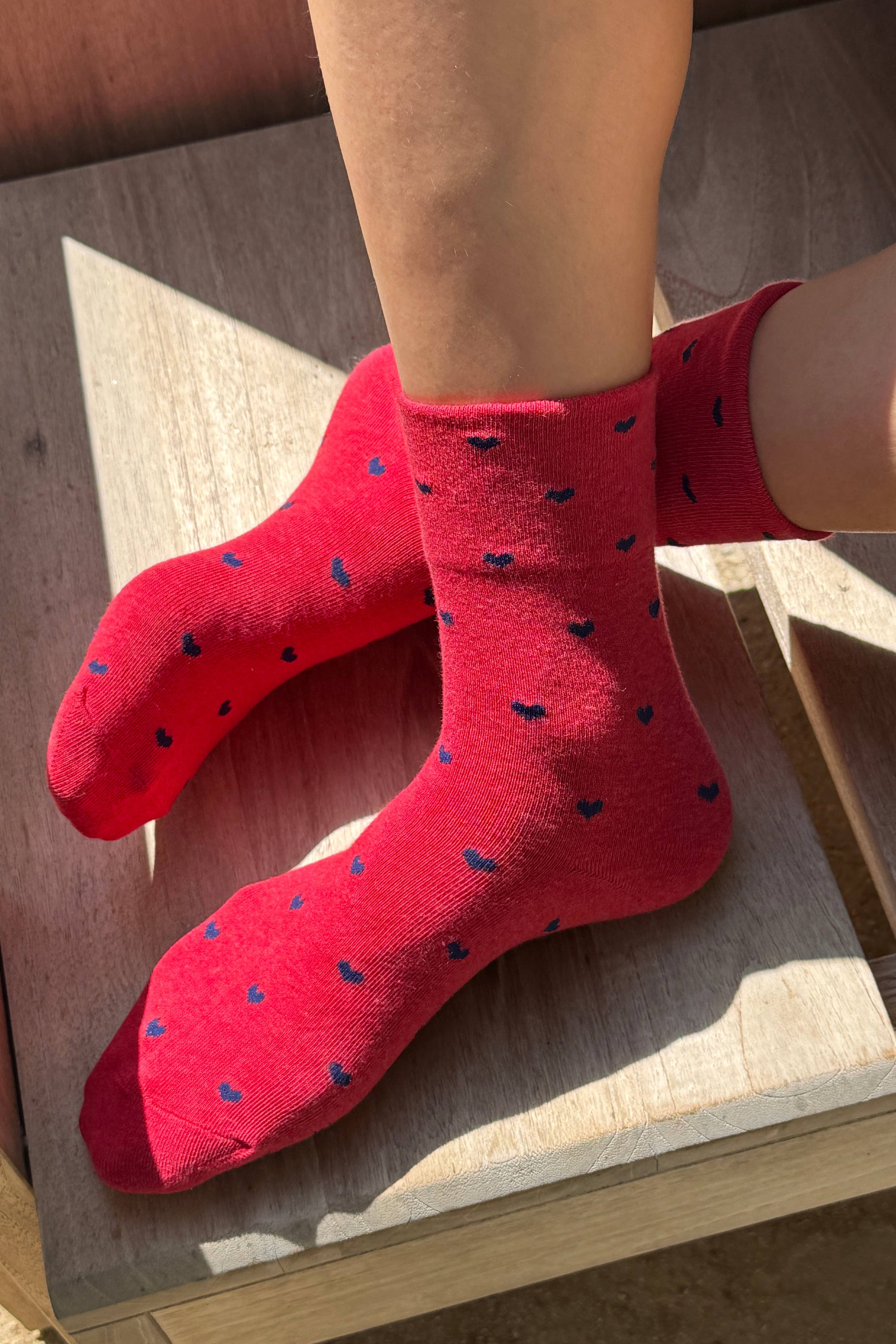 Heart Sneaker Socks (wholesale): TOMATO / NAVY