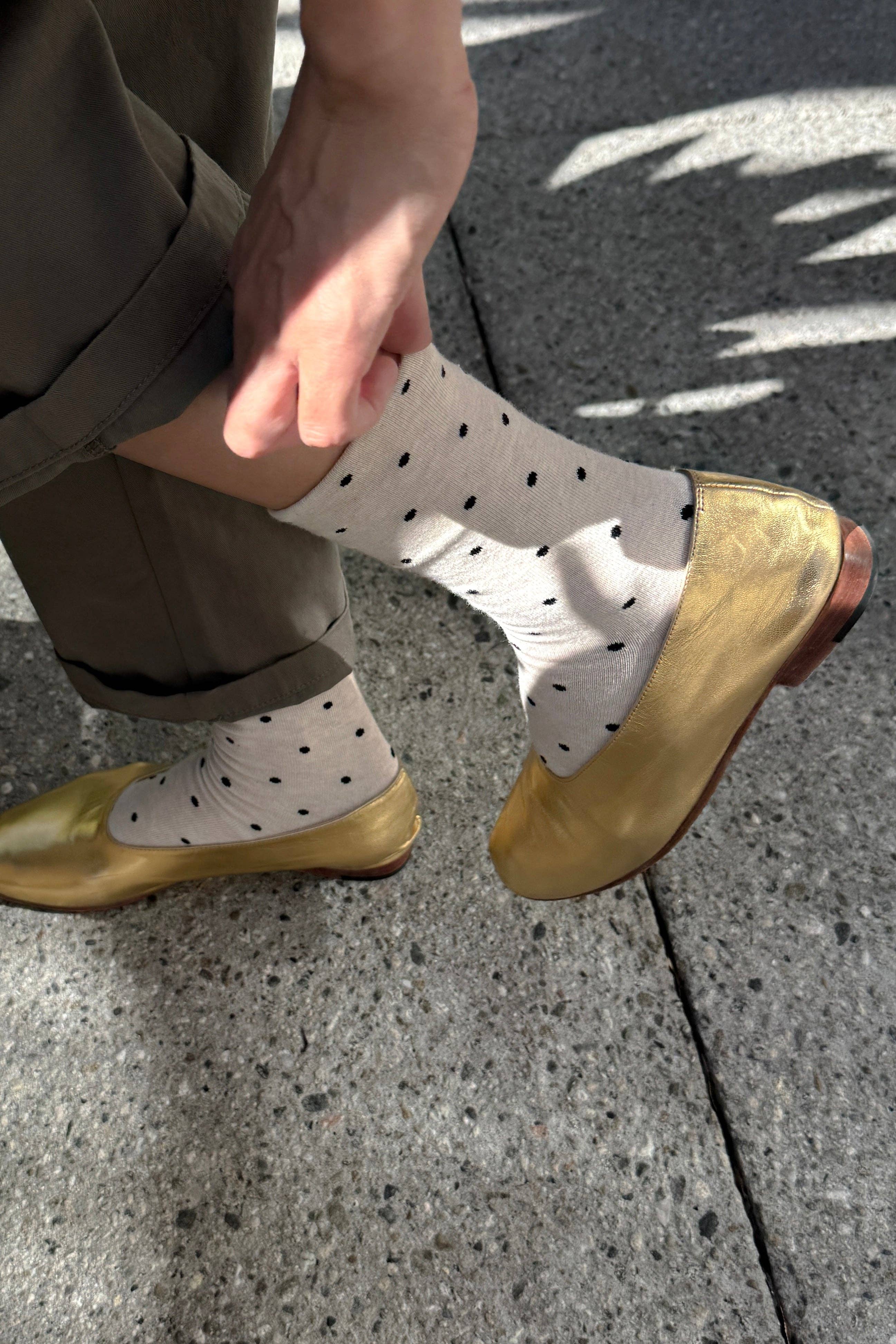 Polka Dot Sneaker Socks (wholesale): CACAO/BLUE