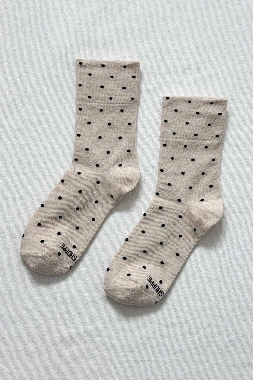 Polka Dot Sneaker Socks (wholesale): CACAO/BLUE