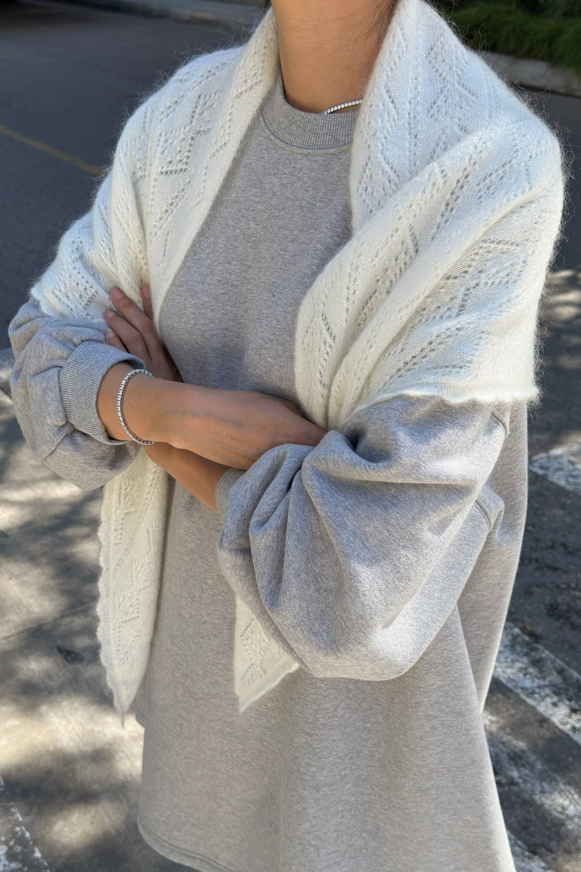 Mohair Pointelle Shawl (wholesale): Ht. Grey