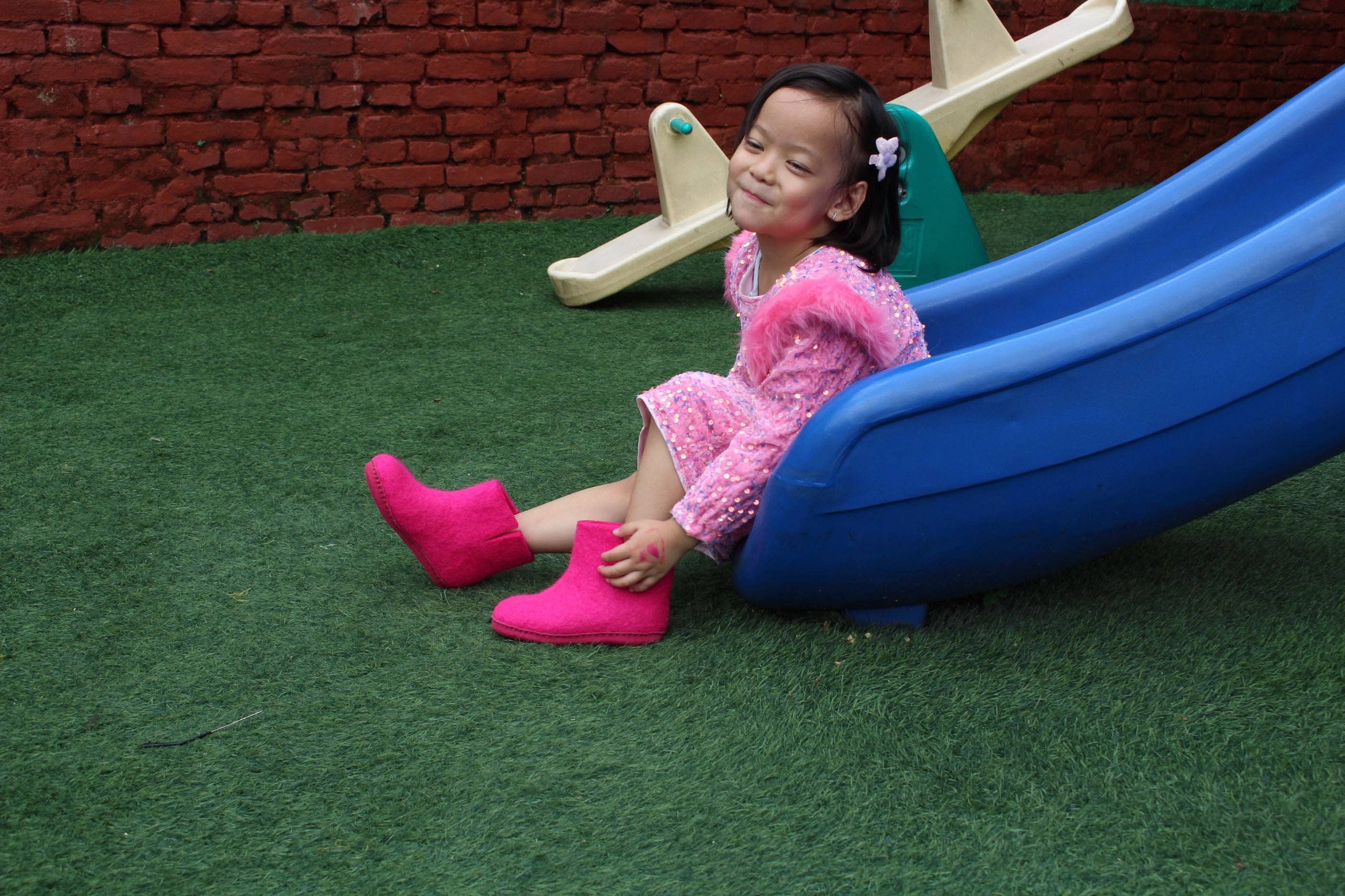 Indoor Kids Boots With Leather Sole - Fuchsia: 24/25