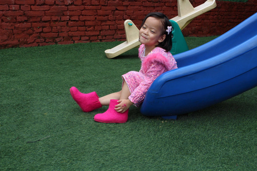 Indoor Kids Boots With Leather Sole - Fuchsia: 24/25