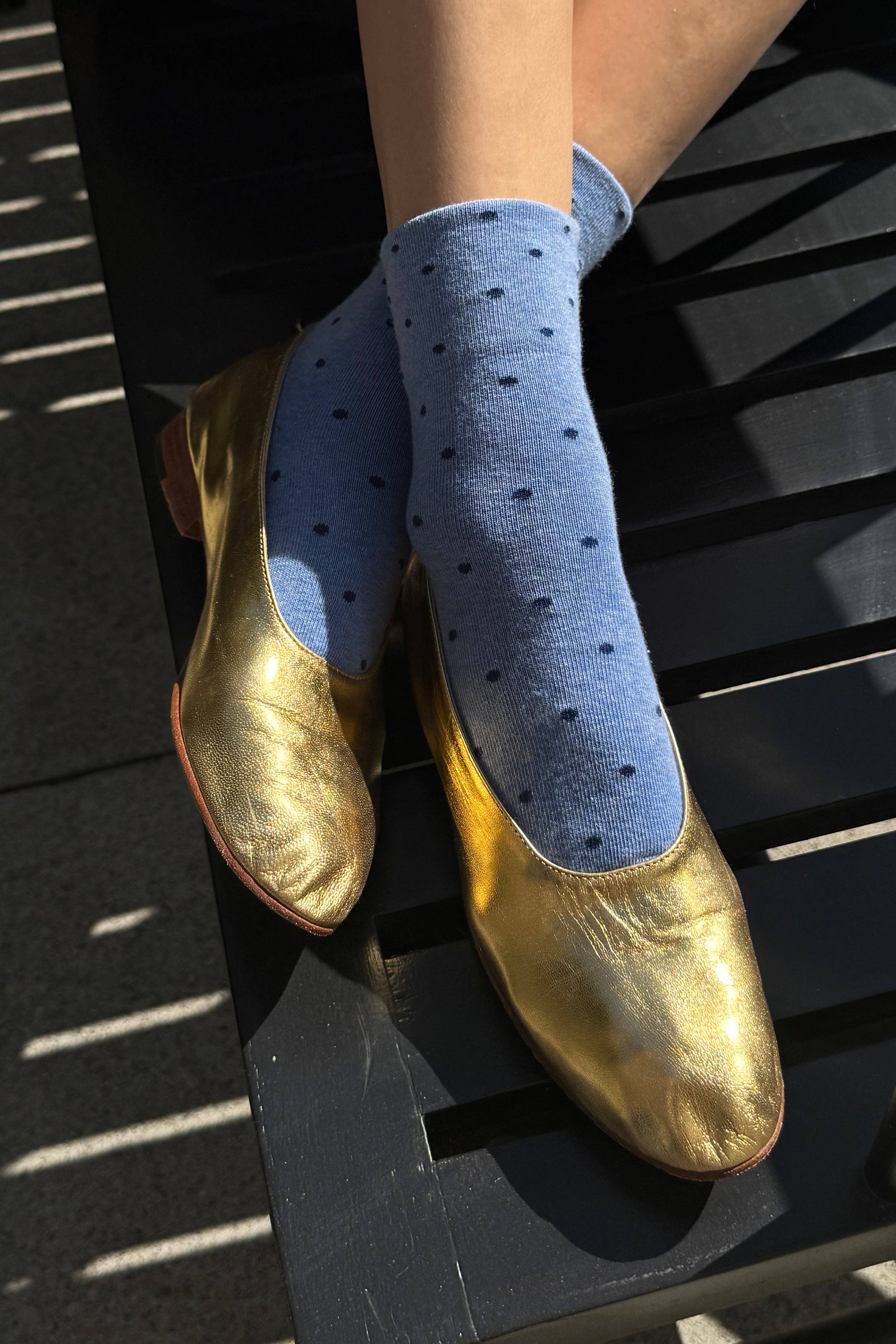 Polka Dot Sneaker Socks (wholesale): CACAO/BLUE