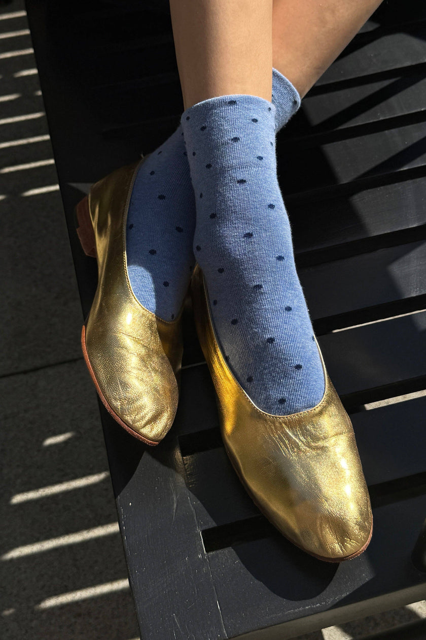 Polka Dot Sneaker Socks (wholesale): CACAO/BLUE