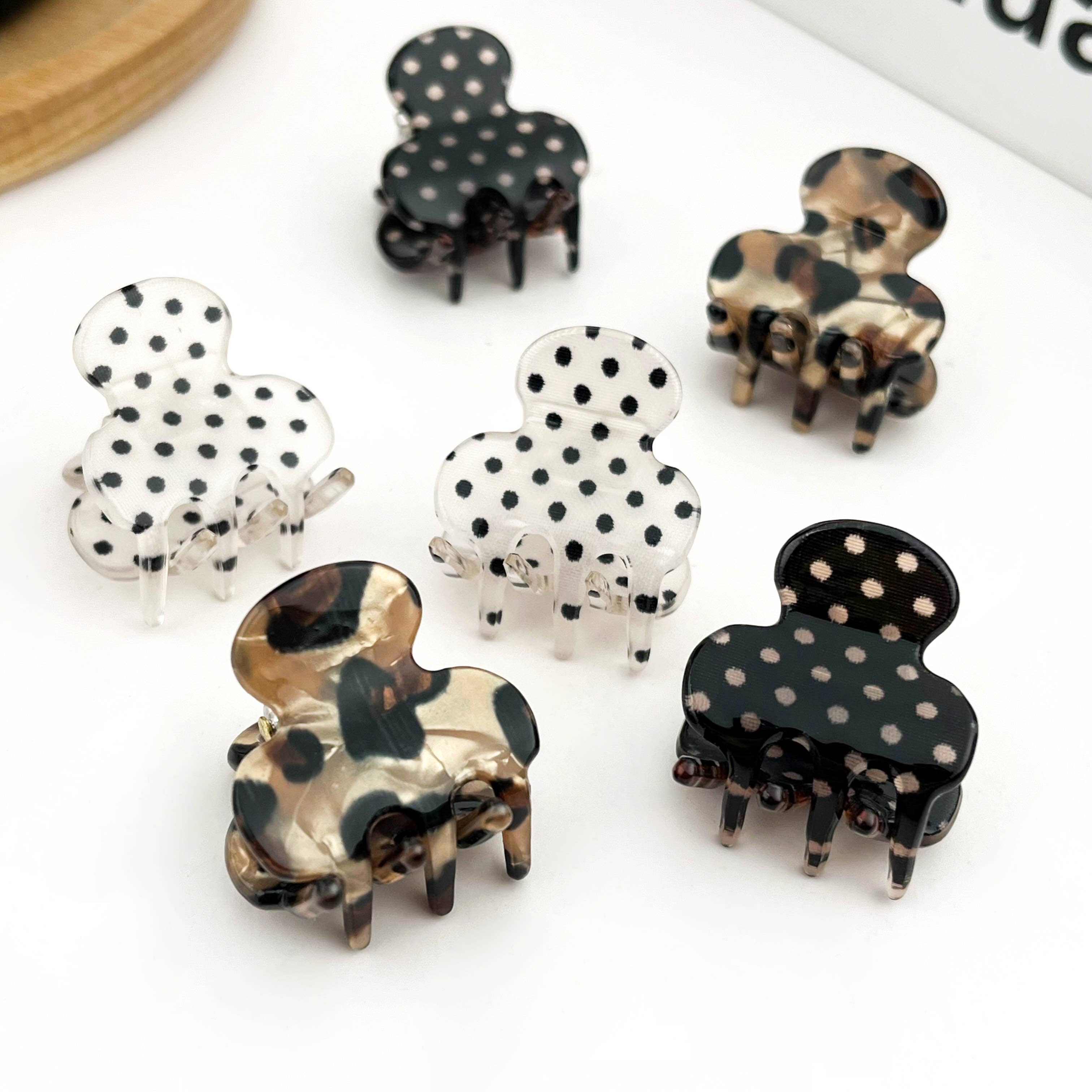 Classic Mini Polka Dot Hair Claw Clip, Cute Small Hair Clip: Black