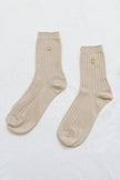 Embroidered Her Socks - Mercerized Combed Cotton Rib: Pink Water + Heart