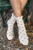 Petal Ruffled Hugger Crew Socks (Wholesale): Black Petal