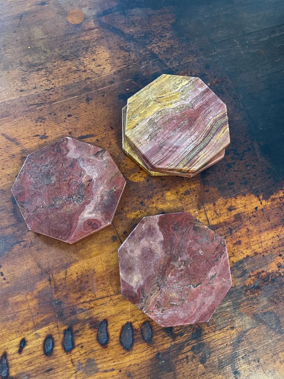 Vintage Red Agate Coaster Set of 5