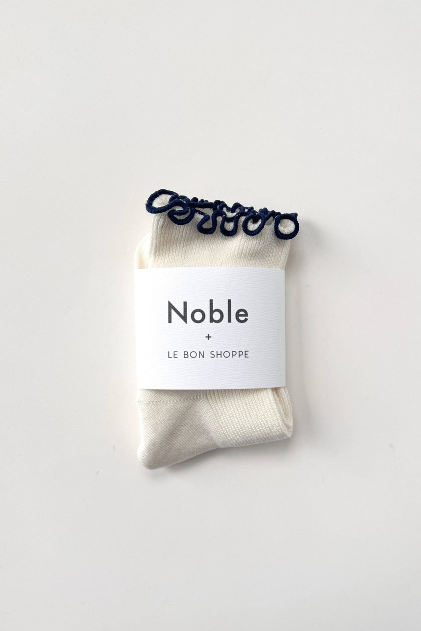 The Petite Ruffled Modal Socks in Butter /  Blue