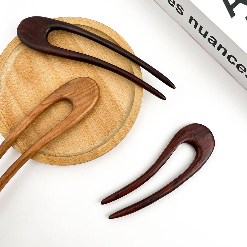 U-Shaped Wooden Hairpin: A-4.5''