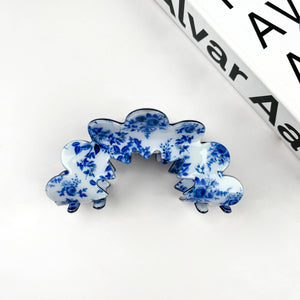 Blue and White Toille Hair Claw