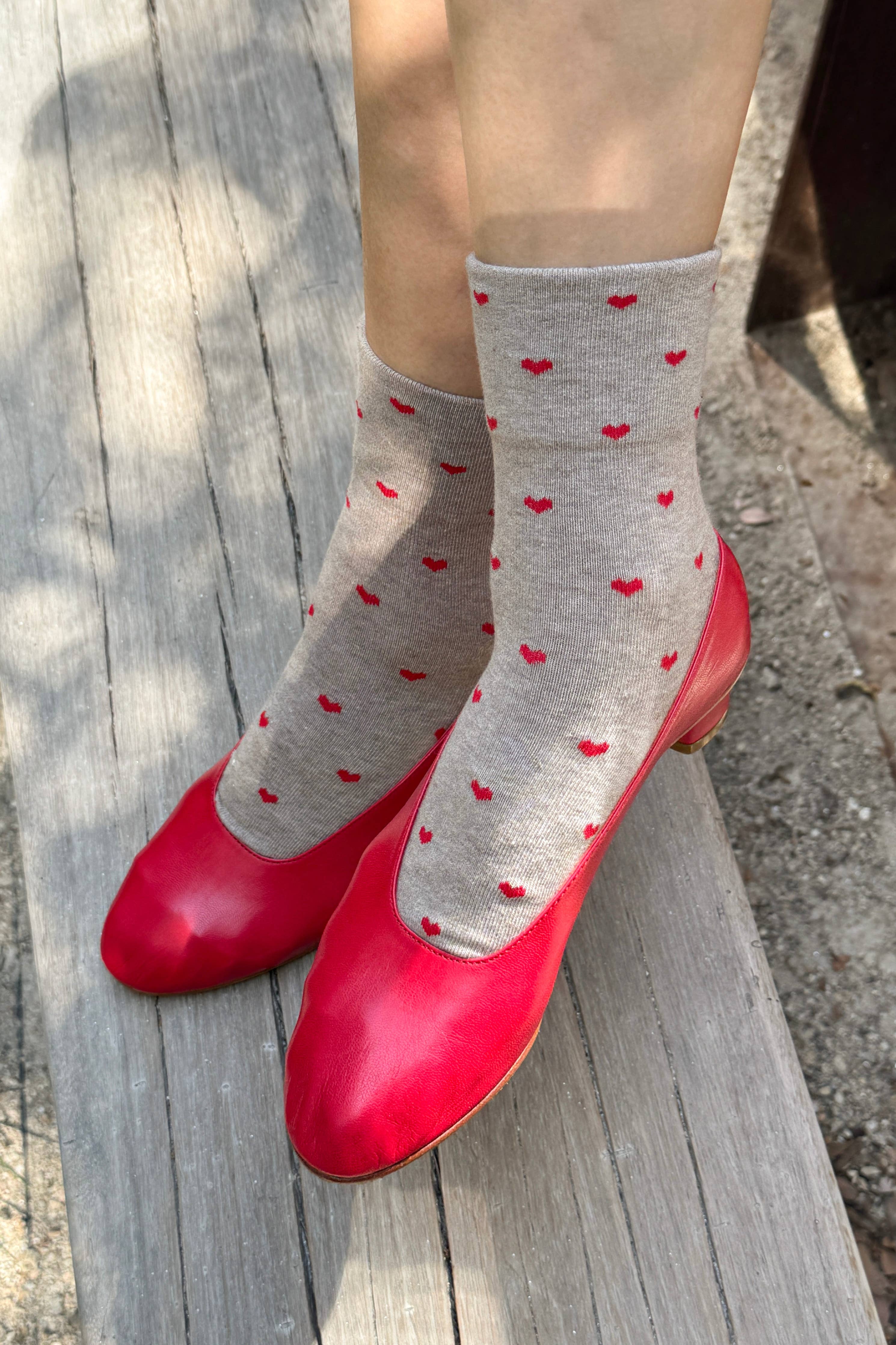 Heart Sneaker Socks (wholesale): TOMATO / NAVY