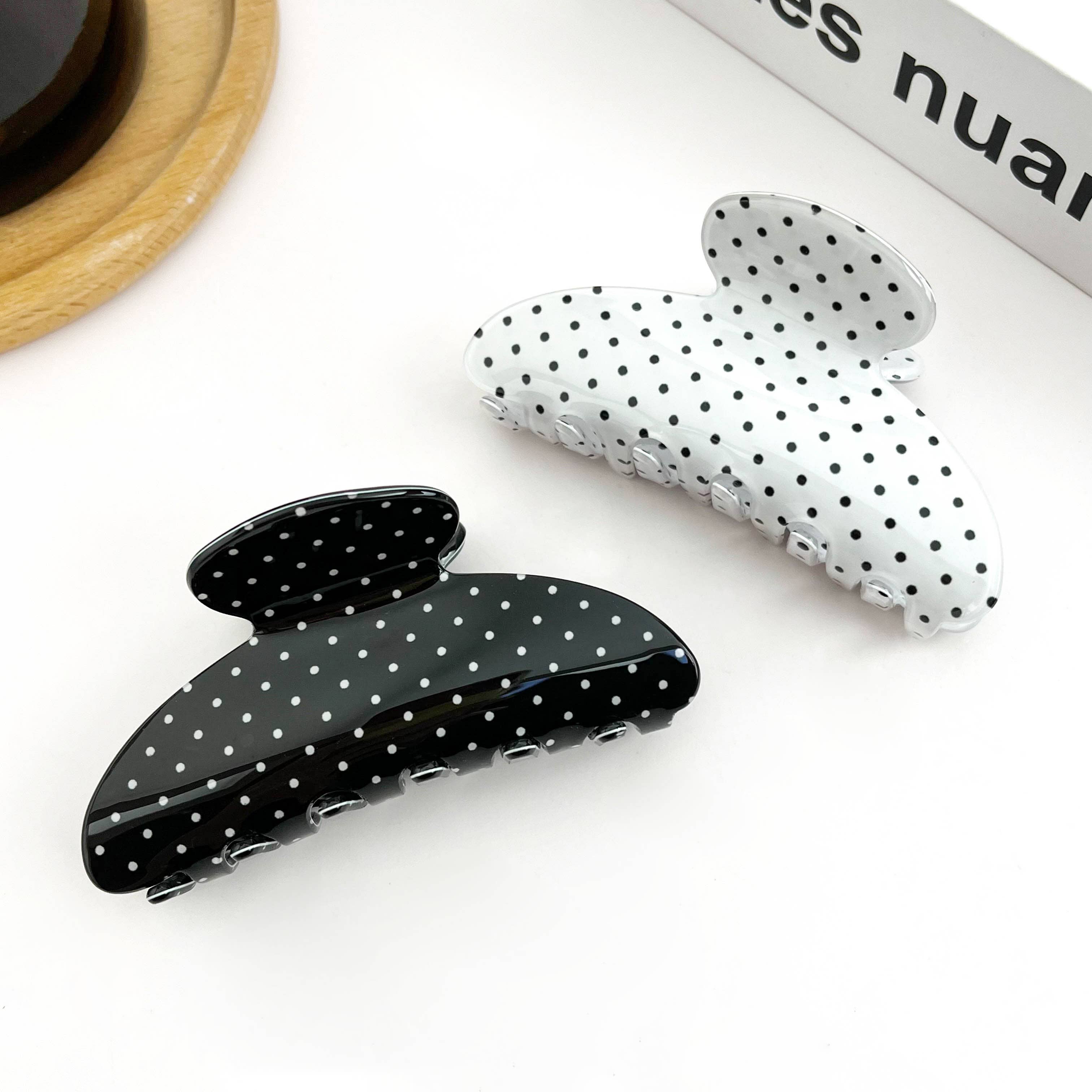 Classic Polka Dot Half Round Hair Claw Clip: Black